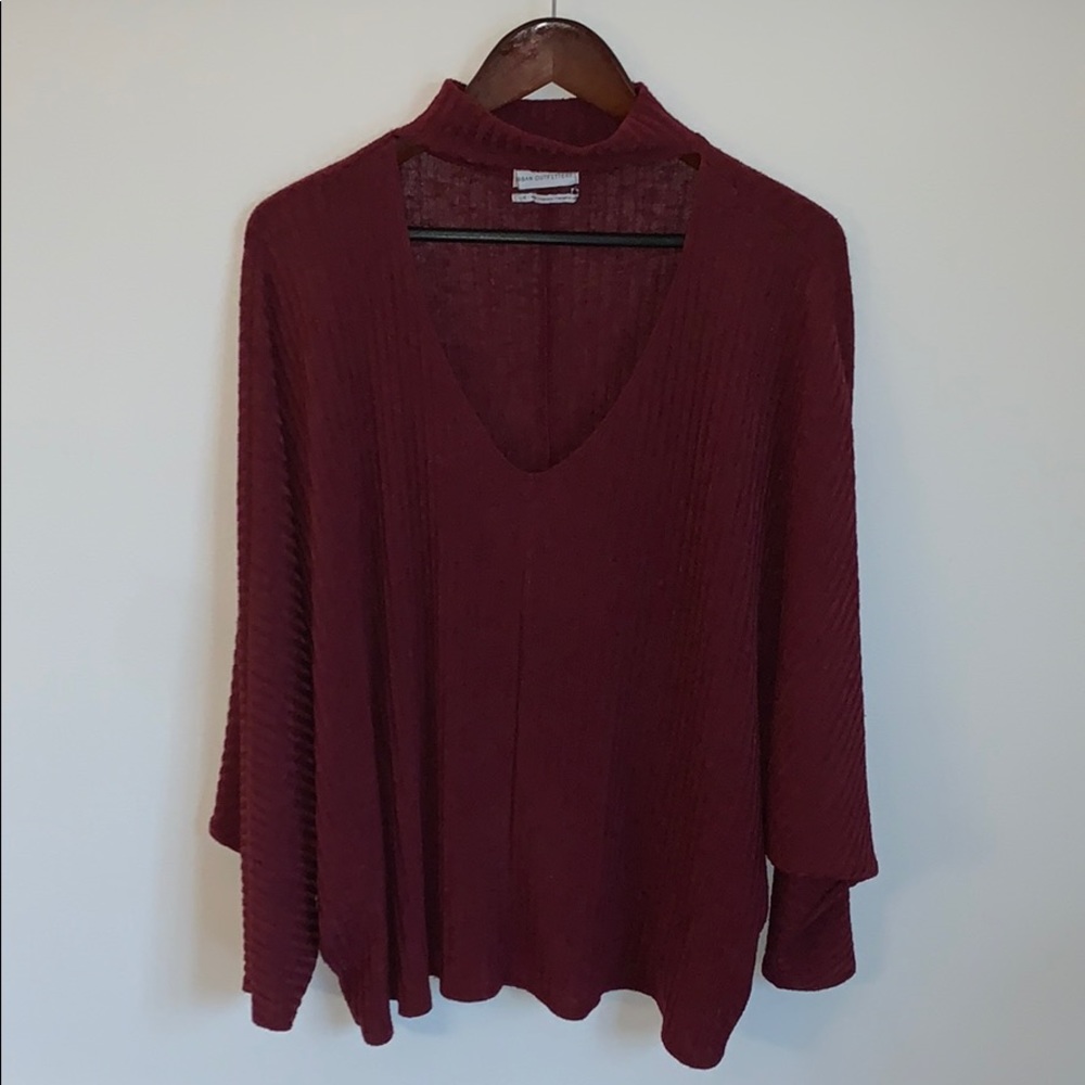 Urban Outfitters Maroon Long Sleeve Cut Out Shirt